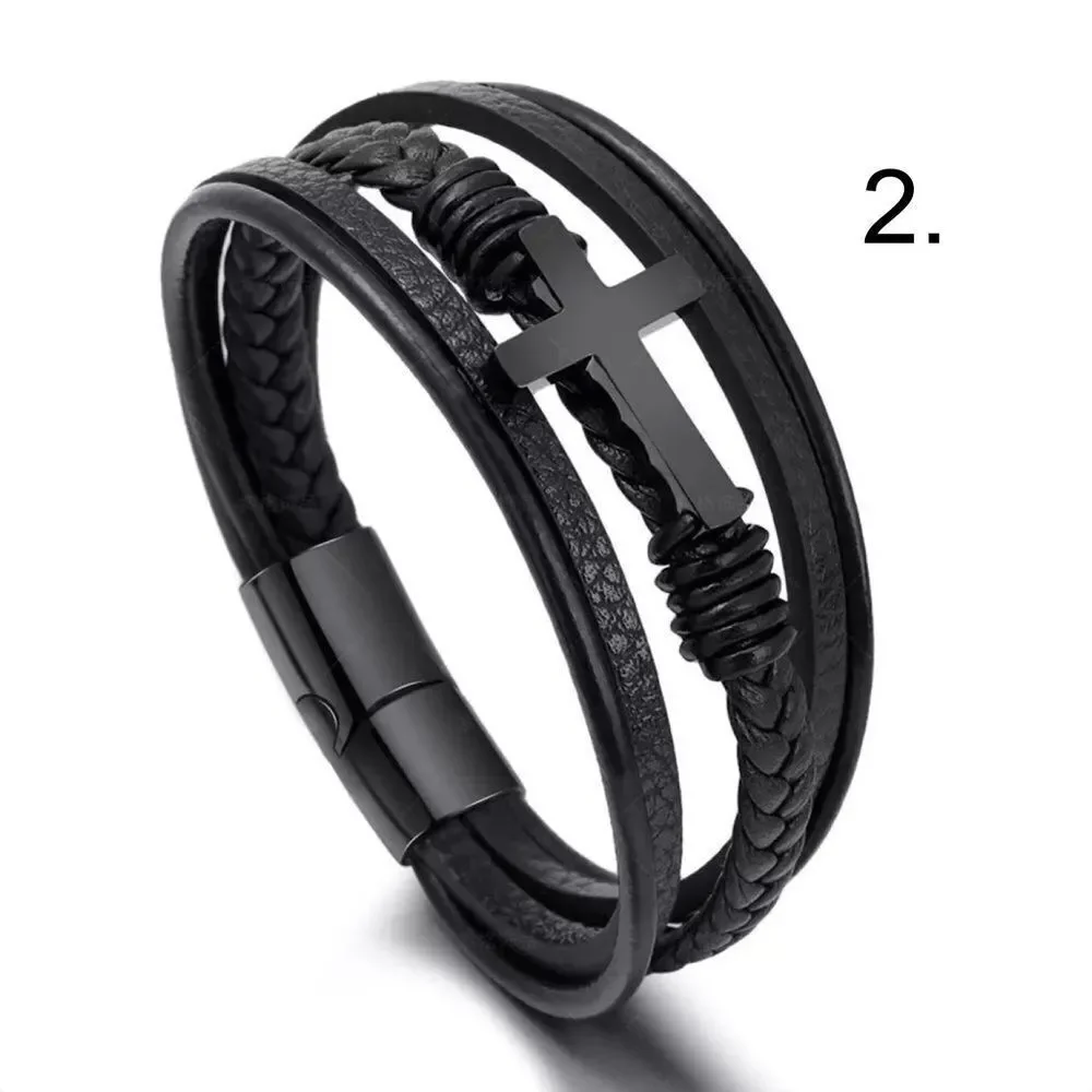 🧑🏻‍🦱O1🧑🏻‍🦱 Gorgeous Genuine Braided Leather Titanium Mens‎ Unisex Bracelet